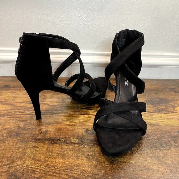 City Chic US 11 EU 42 Heels Justine Black Strappy NEW 3.75" Faux Suede Evening - Picture 9 of 9